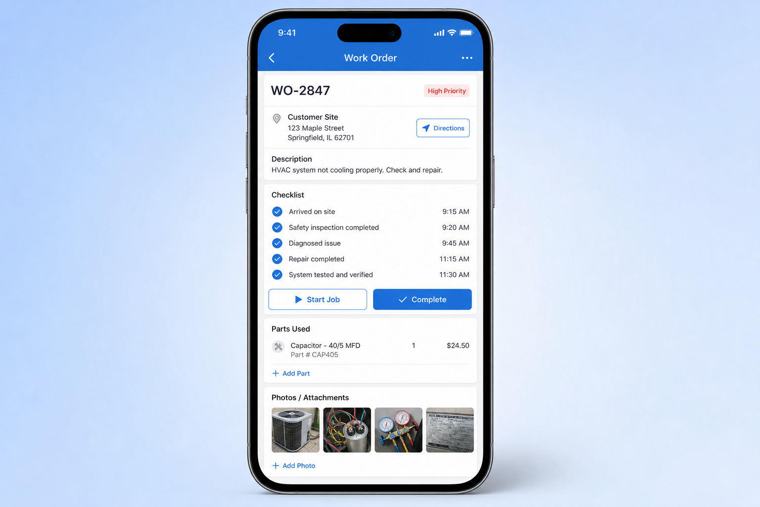 Mobile work order application